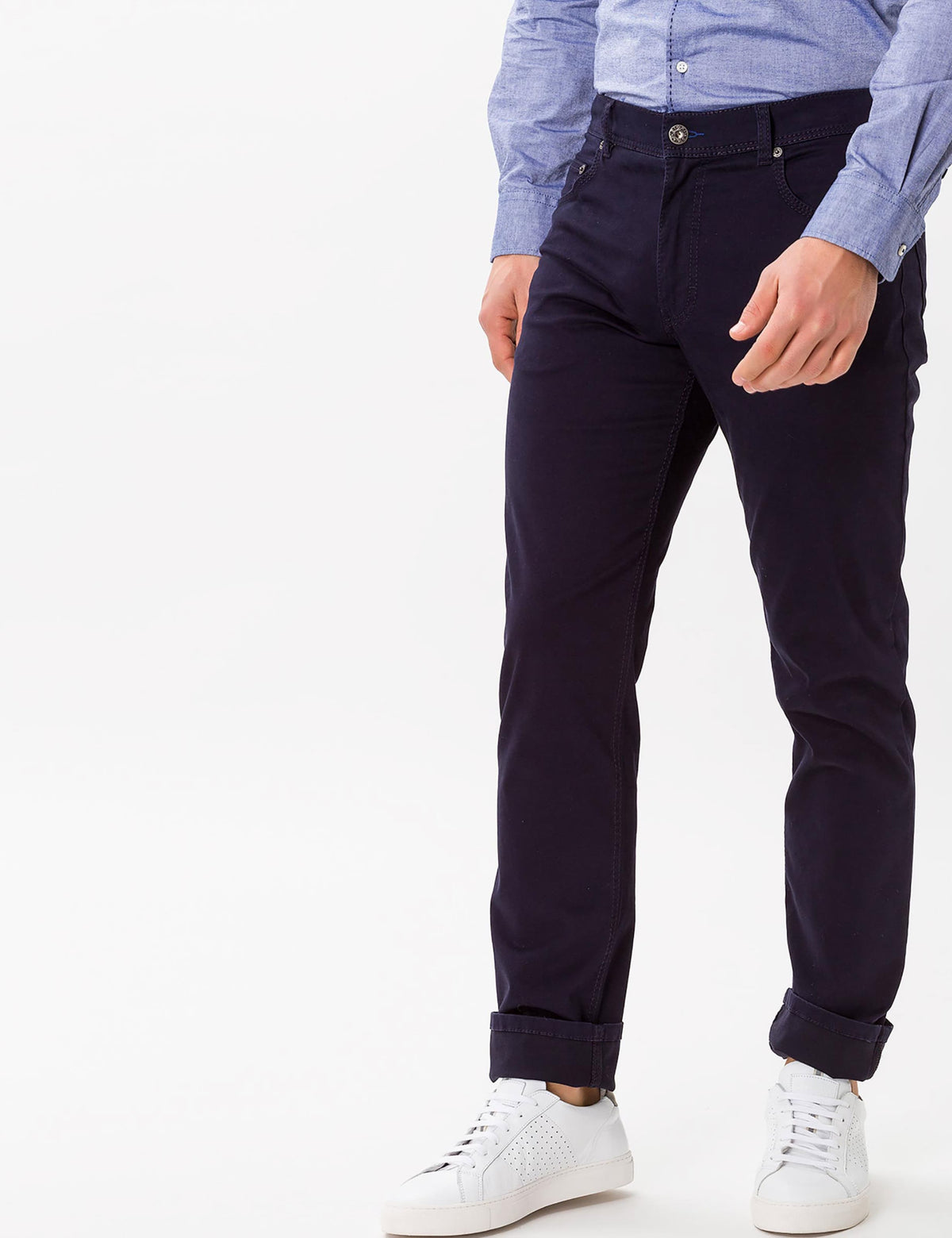 Brax Cooper Fancy five-pocket pant in perma blue, front on model