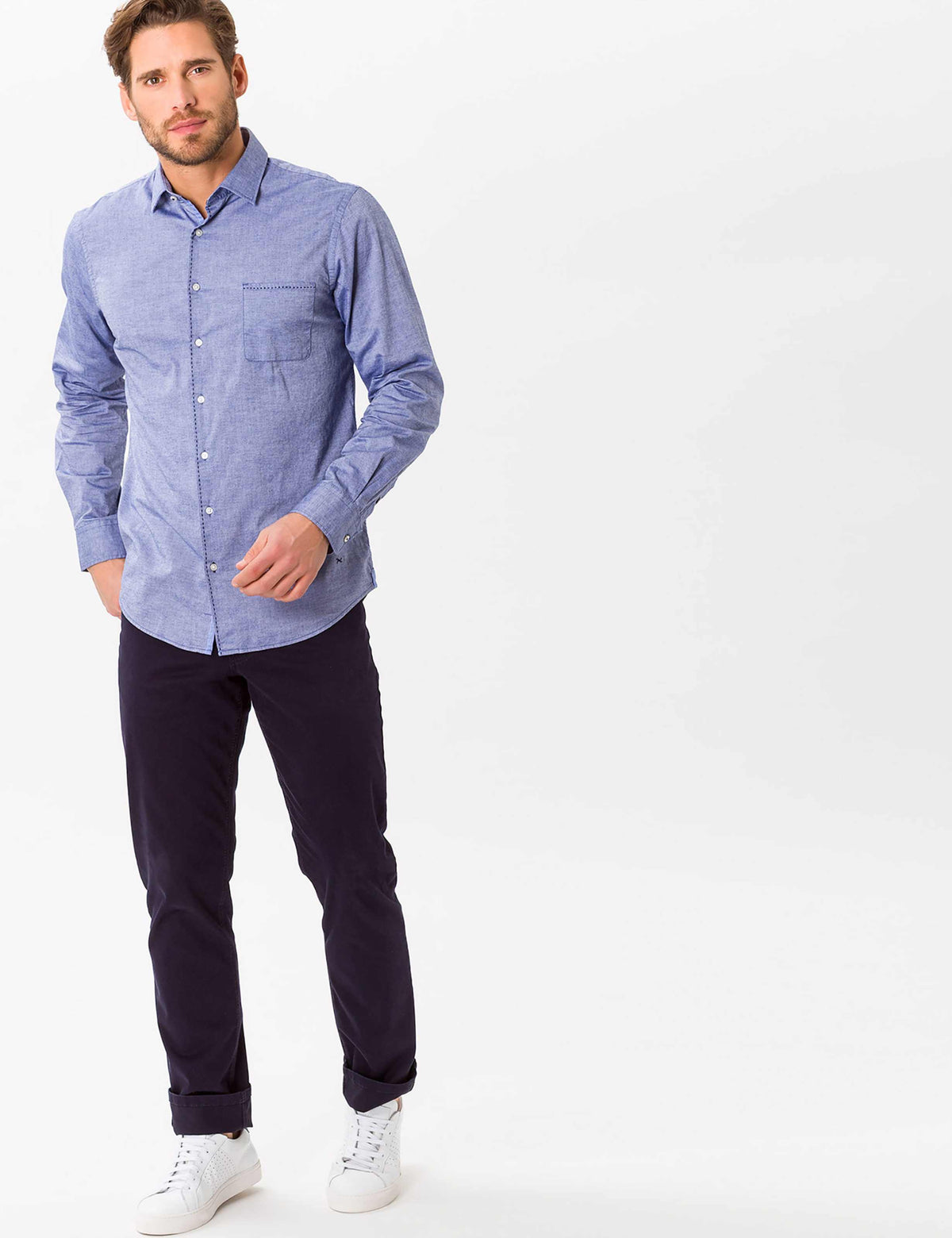Brax Cooper Fancy five-pocket pant in perma blue, styled outfit